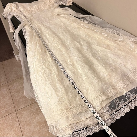 Scott McClintock Vintage lace ivory wedding dress organza silk crochet detail, S - Picture 7 of 17